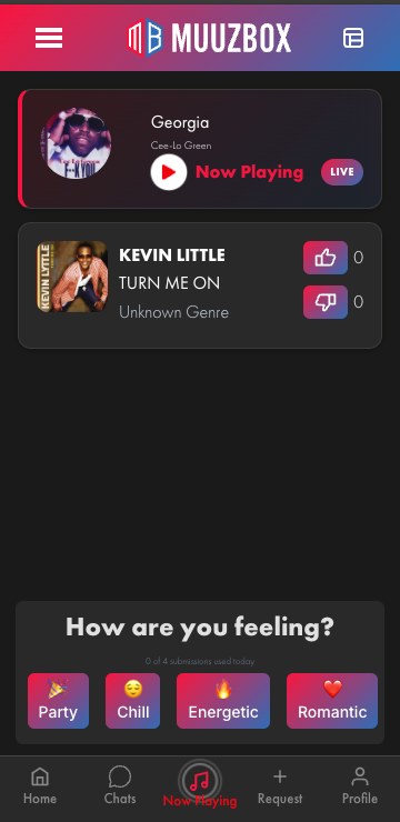 Muuzbox app — Now Playing on mobile
